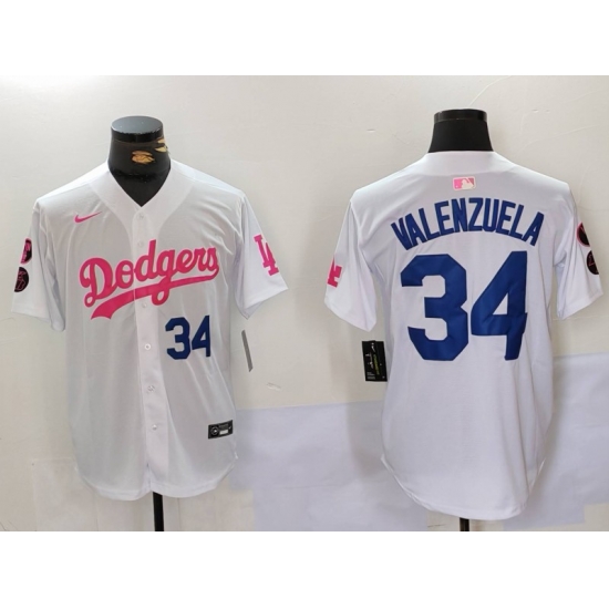 Men Los Angeles Dodgers 34 Fernando Valenzuela White Pink Vin 26 Kobe Patch Stitched Baseball Jersey 1 Men Los Angeles Dodgers 34 Fernando Valenzuela White Pink Vin 26 Kobe Patch Stitched Baseball Jersey 1
