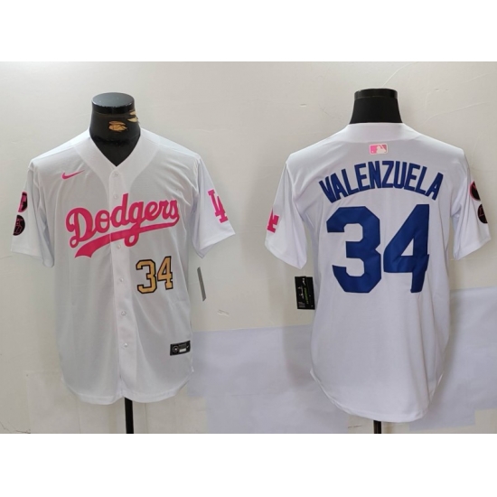 Men Los Angeles Dodgers 34 Fernando Valenzuela White Pink Vin 26 Kobe Patch Stitched Baseball Jersey 2 Men Los Angeles Dodgers 34 Fernando Valenzuela White Pink Vin 26 Kobe Patch Stitched Baseball Jersey 2