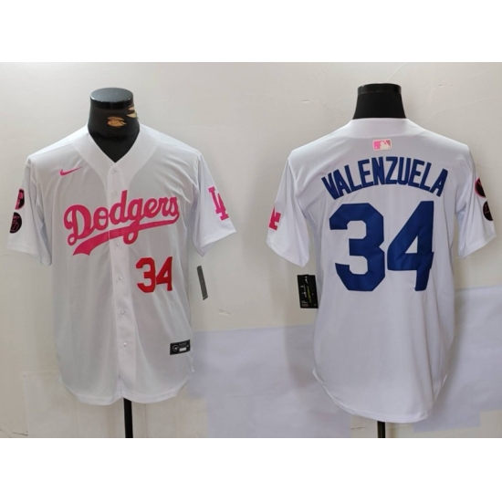 Men Los Angeles Dodgers 34 Fernando Valenzuela White Pink Vin 26 Kobe Patch Stitched Baseball Jersey 3 Men Los Angeles Dodgers 34 Fernando Valenzuela White Pink Vin 26 Kobe Patch Stitched Baseball Jersey 3