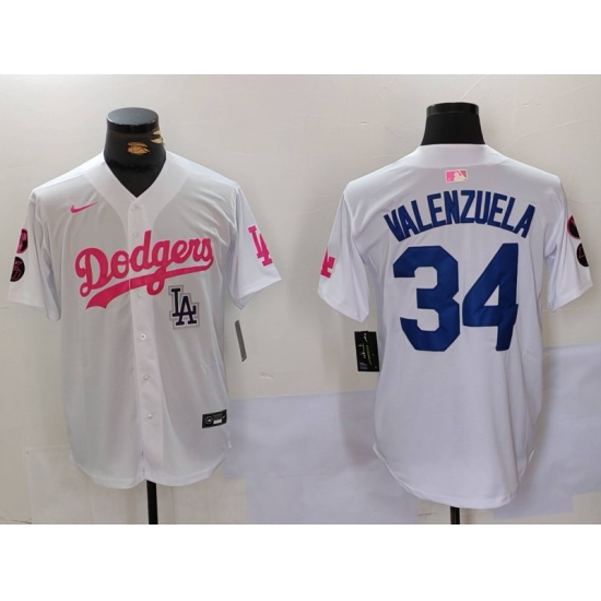 Men Los Angeles Dodgers 34 Fernando Valenzuela White Pink Vin 26 Kobe Patch Stitched Baseball Jersey Men Los Angeles Dodgers 34 Fernando Valenzuela White Pink Vin 26 Kobe Patch Stitched Baseball Jersey
