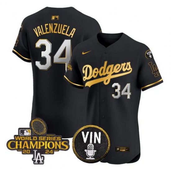 Men Los Angeles Dodgers 34 Toro Valenzuela Black Gold 2024 World Series Champions With Vin Patch Vapor Limited Stitched Baseball Jersey Men Los Angeles Dodgers 34 Toro Valenzuela Black Gold 2024 World Series Champions With Vin Patch Vapor Limited Stitched Baseball Jersey