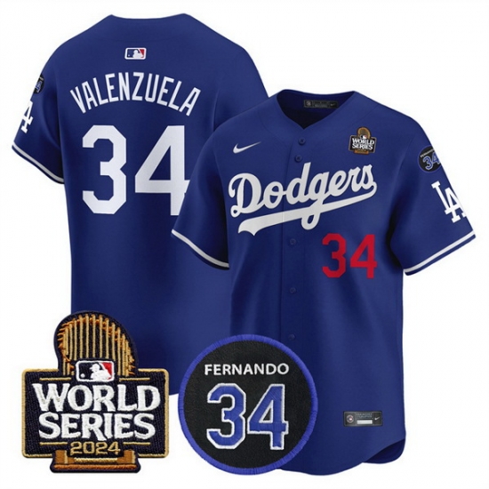 Men Los Angeles Dodgers 34 Toro Valenzuela Royal 2024 World Series With Fernando Memorial Patch Limited Stitched Baseball Jersey Men Los Angeles Dodgers 34 Toro Valenzuela Royal 2024 World Series With Fernando Memorial Patch Limited Stitched Baseball Jersey