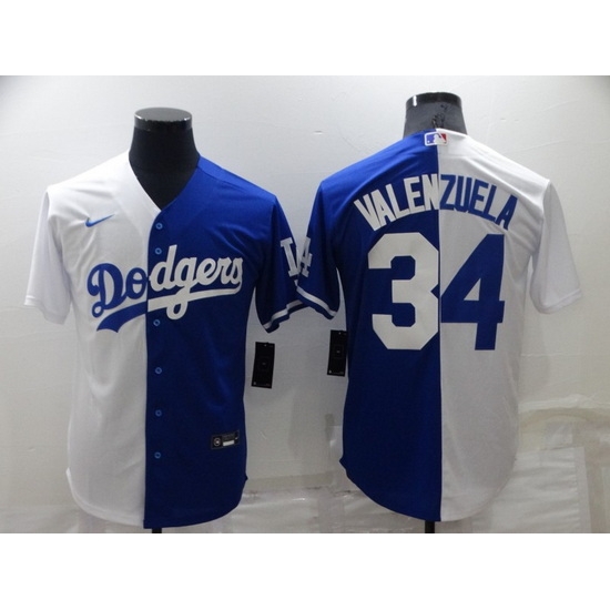 Men Los Angeles Dodgers 34 Toro Valenzuela White Blue Split Cool Base Stitched Baseball Jersey Men Los Angeles Dodgers 34 Toro Valenzuela White Blue Split Cool Base Stitched Baseball Jersey