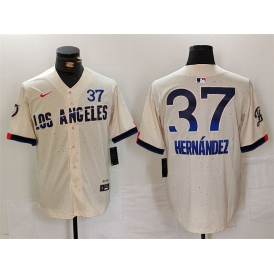 Men Los Angeles Dodgers 37 Teoscar Hernandez Cream 2024 City Connect Limited Stitched Baseball Jersey Men Los Angeles Dodgers 37 Teoscar Hernandez Cream 2024 City Connect Limited Stitched Baseball Jersey