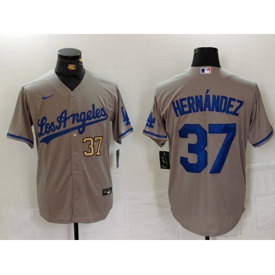Men Los Angeles Dodgers 37 Teoscar Hernandez Grey Cool Base Stitched Baseball Jersey 10
