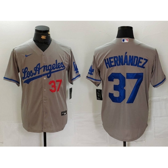Men Los Angeles Dodgers 37 Teoscar Hernandez Grey Cool Base Stitched Baseball Jersey 1 Men Los Angeles Dodgers 37 Teoscar Hernandez Grey Cool Base Stitched Baseball Jersey 1
