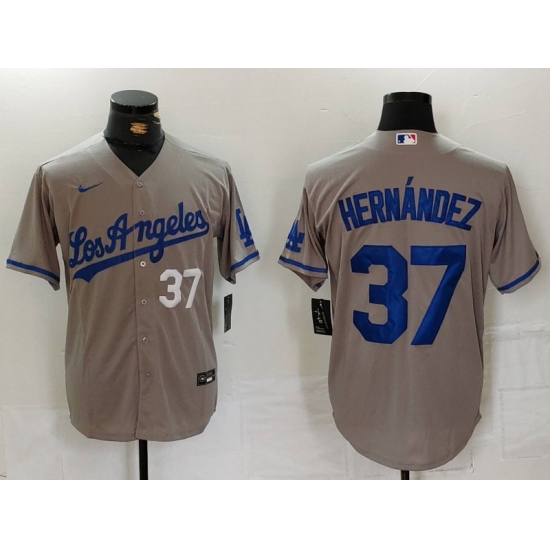 Men Los Angeles Dodgers 37 Teoscar Hernandez Grey Cool Base Stitched Baseball Jersey 2 Men Los Angeles Dodgers 37 Teoscar Hernandez Grey Cool Base Stitched Baseball Jersey 2