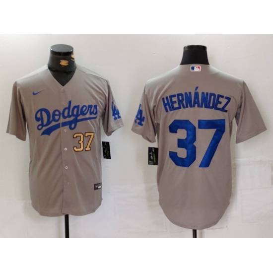 Men Los Angeles Dodgers 37 Teoscar Hernandez Grey Cool Base Stitched Baseball Jersey 3 Men Los Angeles Dodgers 37 Teoscar Hernandez Grey Cool Base Stitched Baseball Jersey 3