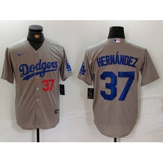 Men Los Angeles Dodgers 37 Teoscar Hernandez Grey Cool Base Stitched Baseball Jersey 4 Men Los Angeles Dodgers 37 Teoscar Hernandez Grey Cool Base Stitched Baseball Jersey 4