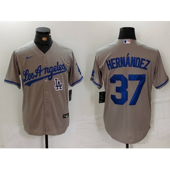 Men Los Angeles Dodgers 37 Teoscar Hernandez Grey Cool Base Stitched Baseball Jersey 7 Men Los Angeles Dodgers 37 Teoscar Hernandez Grey Cool Base Stitched Baseball Jersey 7