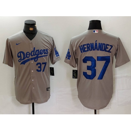 Men Los Angeles Dodgers 37 Teoscar Hernandez Grey Cool Base Stitched Baseball Jersey 8 Men Los Angeles Dodgers 37 Teoscar Hernandez Grey Cool Base Stitched Baseball Jersey 8