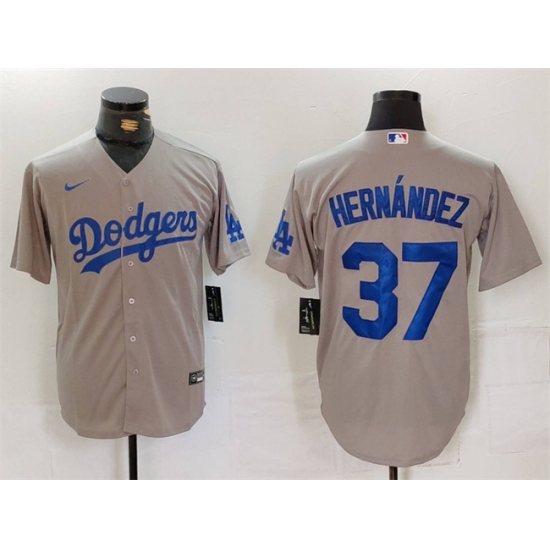 Men Los Angeles Dodgers 37 Teoscar Hernandez Grey Cool Base Stitched Baseball Jersey Men Los Angeles Dodgers 37 Teoscar Hernandez Grey Cool Base Stitched Baseball Jersey
