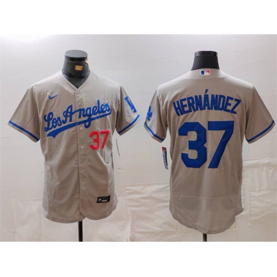 Men Los Angeles Dodgers 37 Teoscar Hernandez Grey Flex Base Stitched Baseball Jersey Men Los Angeles Dodgers 37 Teoscar Hernandez Grey Flex Base Stitched Baseball Jersey