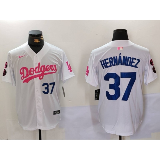 Men Los Angeles Dodgers 37 Teoscar Hernandez White Pink Vin 26 Kobe Patch Stitched Baseball Jersey 1 Men Los Angeles Dodgers 37 Teoscar Hernandez White Pink Vin 26 Kobe Patch Stitched Baseball Jersey 1