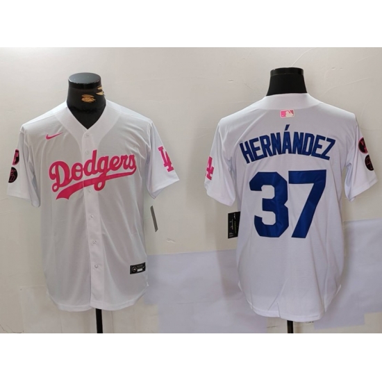 Men Los Angeles Dodgers 37 Teoscar Hernandez White Pink Vin 26 Kobe Patch Stitched Baseball Jersey 2 Men Los Angeles Dodgers 37 Teoscar Hernandez White Pink Vin 26 Kobe Patch Stitched Baseball Jersey 2