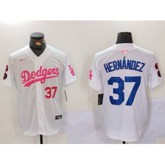 Men Los Angeles Dodgers 37 Teoscar Hernandez White Pink Vin 26 Kobe Patch Stitched Baseball Jersey 3 Men Los Angeles Dodgers 37 Teoscar Hernandez White Pink Vin 26 Kobe Patch Stitched Baseball Jersey 3