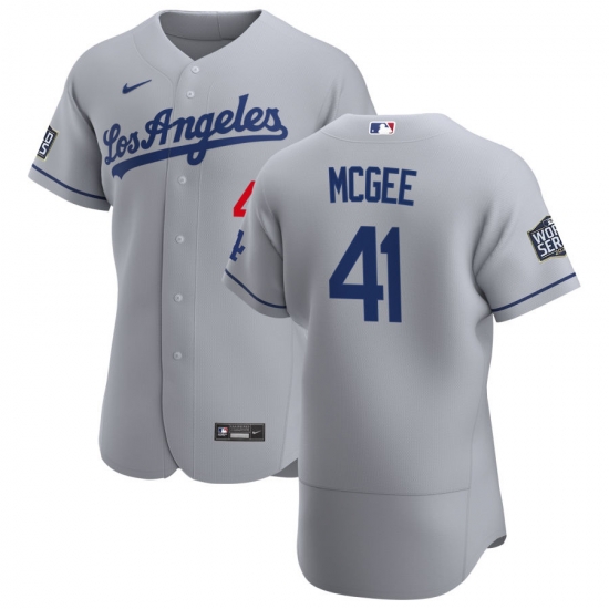 Men Los Angeles Dodgers 41 Jake McGee Men Nike Gray Road 2020 World Series Bound Flex Base Team MLB Jersey Men Los Angeles Dodgers 41 Jake McGee Men Nike Gray Road 2020 World Series Bound Flex Base Team MLB Jersey