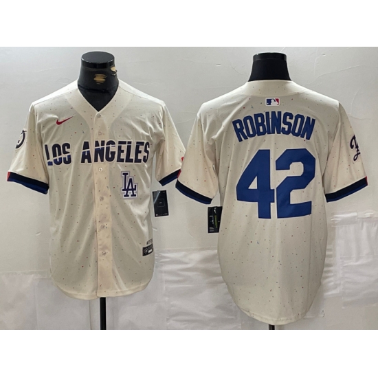 Men Los Angeles Dodgers 42 Jackie Robinson Cream Stitched Baseball Jersey 4