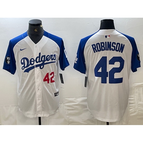 Men Los Angeles Dodgers 42 Jackie Robinson White Blue Vin Patch Cool Base Stitched Baseball Jersey III Men Los Angeles Dodgers 42 Jackie Robinson White Blue Vin Patch Cool Base Stitched Baseball Jersey III