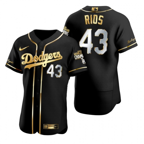 Men Los Angeles Dodgers 43 Edwin Rios Black 2020 World Series Champions Golden Limited Jersey Men Los Angeles Dodgers 43 Edwin Rios Black 2020 World Series Champions Golden Limited Jersey