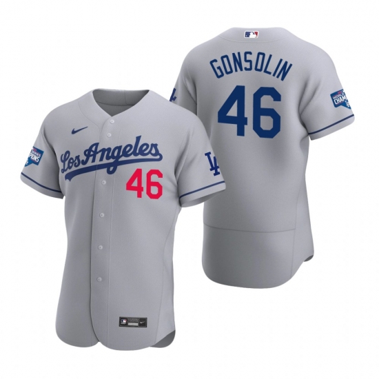 Men Los Angeles Dodgers 46 Tony Gonsolin Gray 2020 World Series Champions Road Flex Base Jersey Men Los Angeles Dodgers 46 Tony Gonsolin Gray 2020 World Series Champions Road Flex Base Jersey