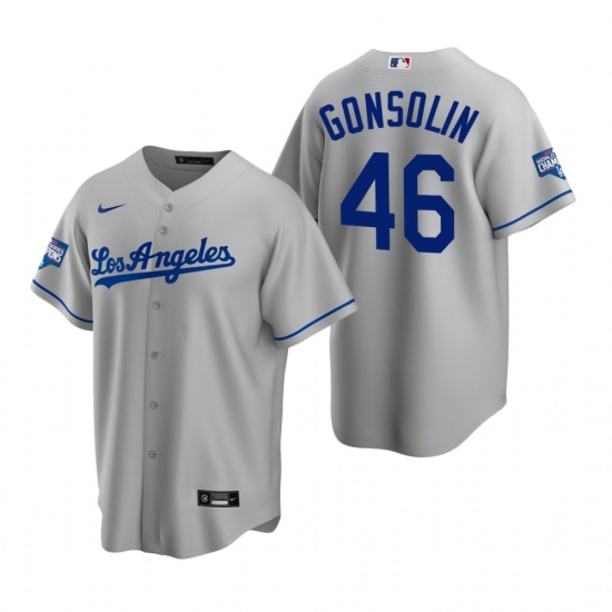 Men Los Angeles Dodgers 46 Tony Gonsolin Gray 2020 World Series Champions Road Replica Jersey Men Los Angeles Dodgers 46 Tony Gonsolin Gray 2020 World Series Champions Road Replica Jersey