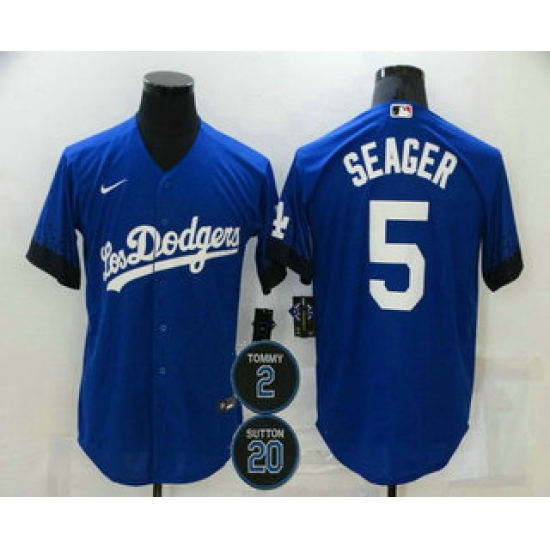 Men Los Angeles Dodgers 5 Corey Seager Blue 2 20 Patch City Connect Cool Base Stitched Jersey Men Los Angeles Dodgers 5 Corey Seager Blue 2 20 Patch City Connect Cool Base Stitched Jersey
