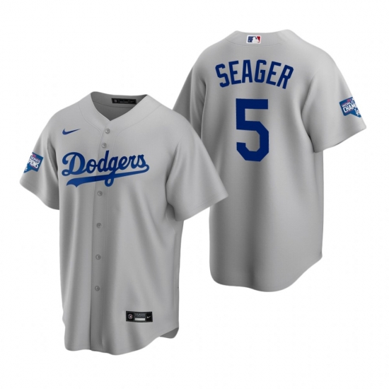 Men Los Angeles Dodgers 5 Corey Seager Gray 2020 World Series Champions Replica Jersey Men Los Angeles Dodgers 5 Corey Seager Gray 2020 World Series Champions Replica Jersey