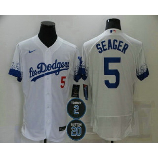 Men Los Angeles Dodgers 5 Corey Seager White 2 20 Patch City Connect Flex Base Stitched Jersey Men Los Angeles Dodgers 5 Corey Seager White 2 20 Patch City Connect Flex Base Stitched Jersey