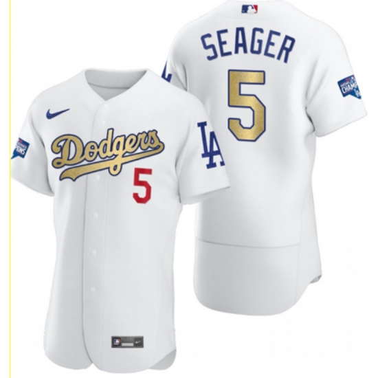 Men Los Angeles Dodgers 5 Corey Seager White Gold Nike 2020 World Series Champions Flexbase Jersey Men Los Angeles Dodgers 5 Corey Seager White Gold Nike 2020 World Series Champions Flexbase Jersey