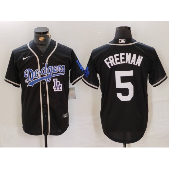 Men Los Angeles Dodgers 5 Freddie Freeman Black Cool Base With Patch Stitched Baseball Jersey 2 Men Los Angeles Dodgers 5 Freddie Freeman Black Cool Base With Patch Stitched Baseball Jersey 2