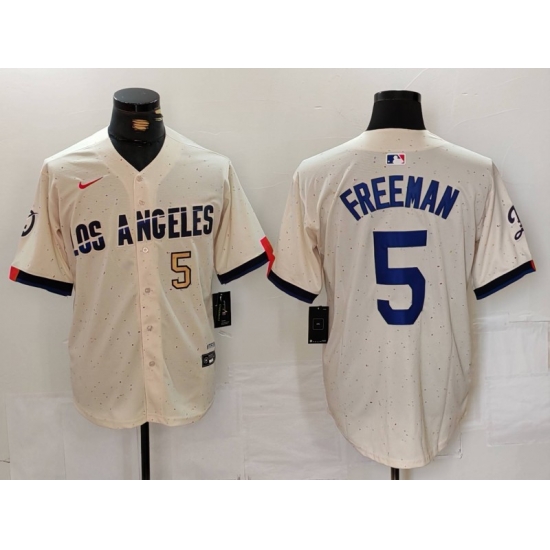 Men Los Angeles Dodgers 5 Freddie Freeman Cream Stitched Baseball Jersey 1 Men Los Angeles Dodgers 5 Freddie Freeman Cream Stitched Baseball Jersey 1