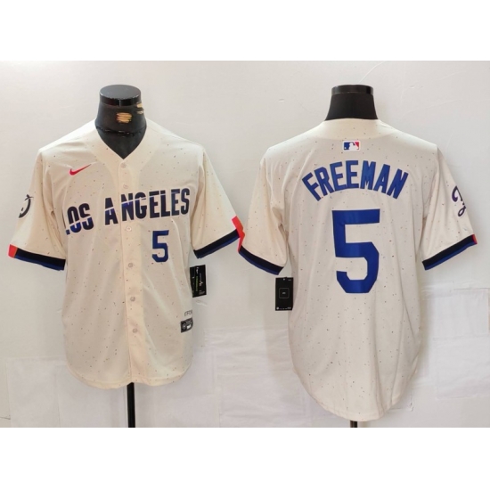 Men Los Angeles Dodgers 5 Freddie Freeman Cream Stitched Baseball Jersey 2