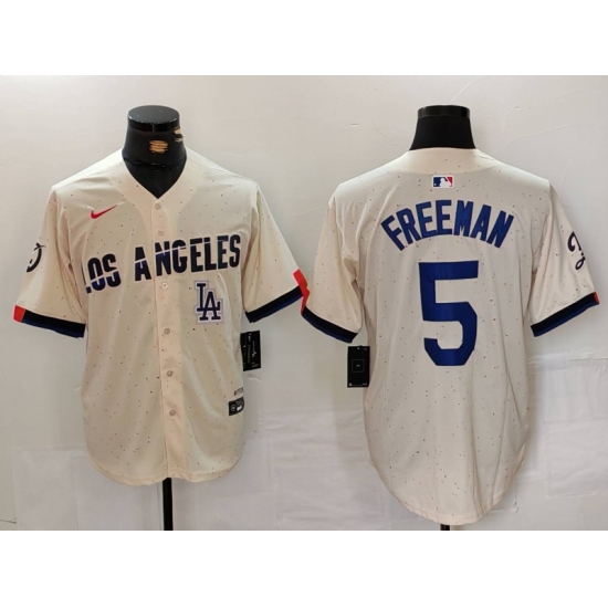 Men Los Angeles Dodgers 5 Freddie Freeman Cream Stitched Baseball Jersey 3 Men Los Angeles Dodgers 5 Freddie Freeman Cream Stitched Baseball Jersey 3