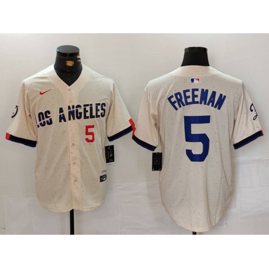 Men Los Angeles Dodgers 5 Freddie Freeman Cream Stitched Baseball Jersey 4 Men Los Angeles Dodgers 5 Freddie Freeman Cream Stitched Baseball Jersey 4