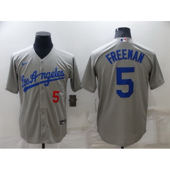 Men Los Angeles Dodgers 5 Freddie Freeman Grey Cool Base Stitched MLB Jersey Men Los Angeles Dodgers 5 Freddie Freeman Grey Cool Base Stitched MLB Jersey