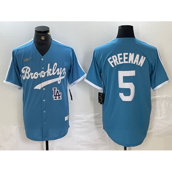 Men Los Angeles Dodgers 5 Freddie Freeman Light Blue Throwback Cool Base Stitched Baseball Jersey s Men Los Angeles Dodgers 5 Freddie Freeman Light Blue Throwback Cool Base Stitched Baseball Jersey s