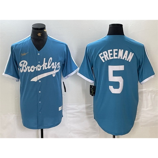 Men Los Angeles Dodgers 5 Freddie Freeman Light Blue Throwback Cool Base Stitched Baseball Jersey Men Los Angeles Dodgers 5 Freddie Freeman Light Blue Throwback Cool Base Stitched Baseball Jersey