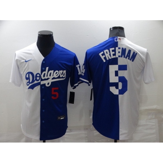 Men Los Angeles Dodgers 5 Freddie Freeman White Blue Split Cool Base Stitched Baseball Jersey Men Los Angeles Dodgers 5 Freddie Freeman White Blue Split Cool Base Stitched Baseball Jersey