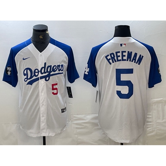 Men Los Angeles Dodgers 5 Freddie Freeman White Blue Vin Patch Cool Base Stitched Baseball Jersey 2 Men Los Angeles Dodgers 5 Freddie Freeman White Blue Vin Patch Cool Base Stitched Baseball Jersey 2