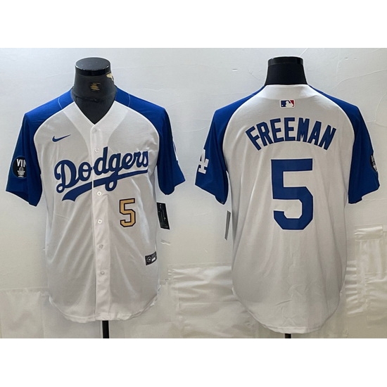 Men Los Angeles Dodgers 5 Freddie Freeman White Blue Vin Patch Cool Base Stitched Baseball Jersey Men Los Angeles Dodgers 5 Freddie Freeman White Blue Vin Patch Cool Base Stitched Baseball Jersey
