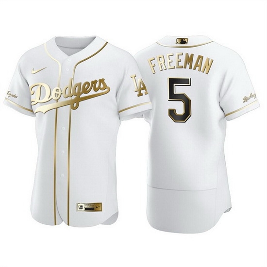 Men Los Angeles Dodgers 5 Freddie Freeman White Golden Flex Base Stitched jersey Men Los Angeles Dodgers 5 Freddie Freeman White Golden Flex Base Stitched jersey