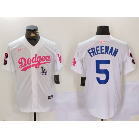 Men Los Angeles Dodgers 5 Freddie Freeman White Pink Vin 26 Kobe Patch Stitched Baseball Jersey 1 Men Los Angeles Dodgers 5 Freddie Freeman White Pink Vin 26 Kobe Patch Stitched Baseball Jersey 1