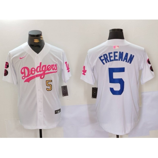 Men Los Angeles Dodgers 5 Freddie Freeman White Pink Vin 26 Kobe Patch Stitched Baseball Jersey 8 Men Los Angeles Dodgers 5 Freddie Freeman White Pink Vin 26 Kobe Patch Stitched Baseball Jersey 8