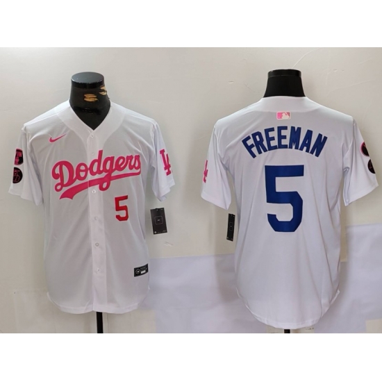 Men Los Angeles Dodgers 5 Freddie Freeman White Pink Vin 26 Kobe Patch Stitched Baseball Jerseys Men Los Angeles Dodgers 5 Freddie Freeman White Pink Vin 26 Kobe Patch Stitched Baseball Jerseys