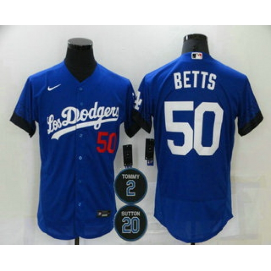 Men Los Angeles Dodgers 50 Mookie Betts Blue 2 20 Patch City Connect Flex Base Stitched Jersey Men Los Angeles Dodgers 50 Mookie Betts Blue 2 20 Patch City Connect Flex Base Stitched Jersey