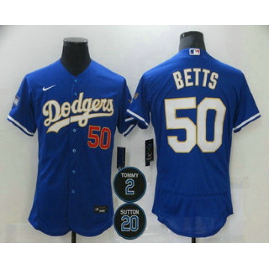 Men Los Angeles Dodgers 50 Mookie Betts Blue Gold 2 20 Patch Stitched MLB Flex Base Nike Jersey Men Los Angeles Dodgers 50 Mookie Betts Blue Gold 2 20 Patch Stitched MLB Flex Base Nike Jersey