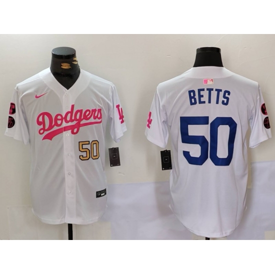 Men Los Angeles Dodgers 50 Mookie Betts White Pink Vin 26 Kobe Patch Stitched Baseball Jersey 2 Men Los Angeles Dodgers 50 Mookie Betts White Pink Vin 26 Kobe Patch Stitched Baseball Jersey 2