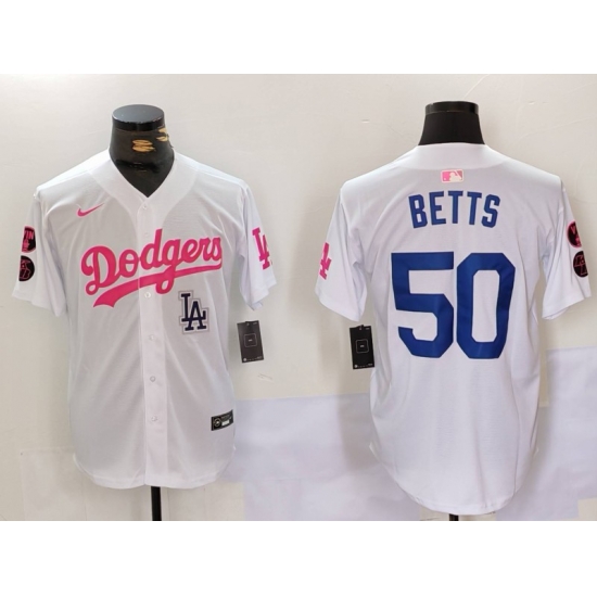 Men Los Angeles Dodgers 50 Mookie Betts White Pink Vin 26 Kobe Patch Stitched Baseball Jersey 3 Men Los Angeles Dodgers 50 Mookie Betts White Pink Vin 26 Kobe Patch Stitched Baseball Jersey 3
