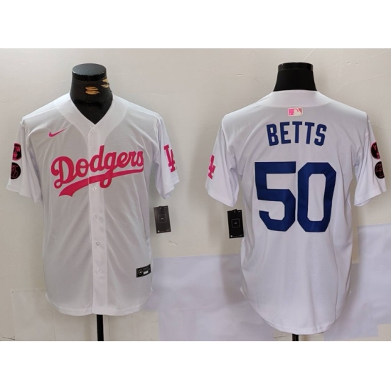 Men Los Angeles Dodgers 50 Mookie Betts White Pink Vin 26 Kobe Patch Stitched Baseball Jerseys 1 Men Los Angeles Dodgers 50 Mookie Betts White Pink Vin 26 Kobe Patch Stitched Baseball Jerseys 1